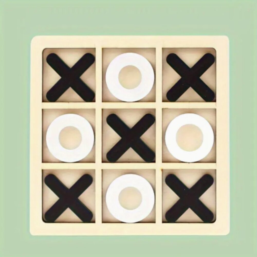 Tic Tac Toe Wooden Board Game Set in Tan White Black X O